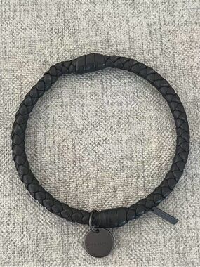 Authentic Bottega Veneta Black Braided Leather Bracelet with Matte Black Tag